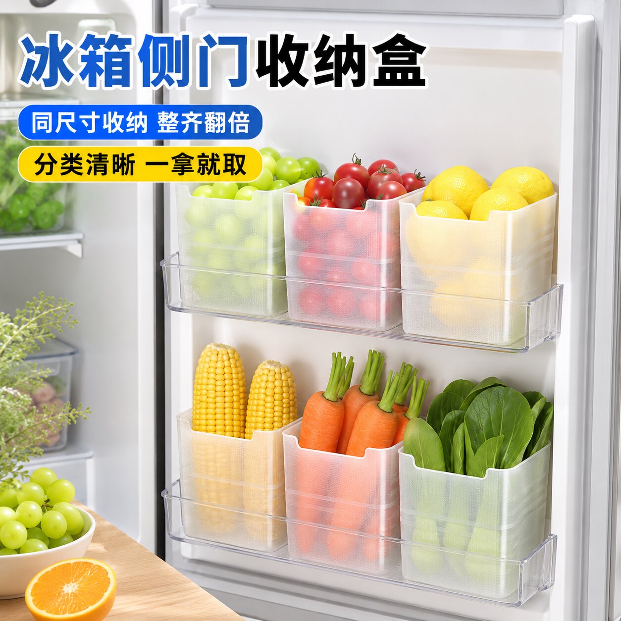 冰箱侧门收纳盒分装整理神器内侧保鲜食品级侧面储物门上盒子厨房