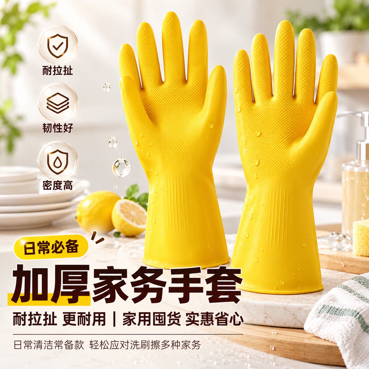家用加厚牛筋乳胶手套洗碗洗衣清洁手套特厚耐磨耐用橡胶防护手套
