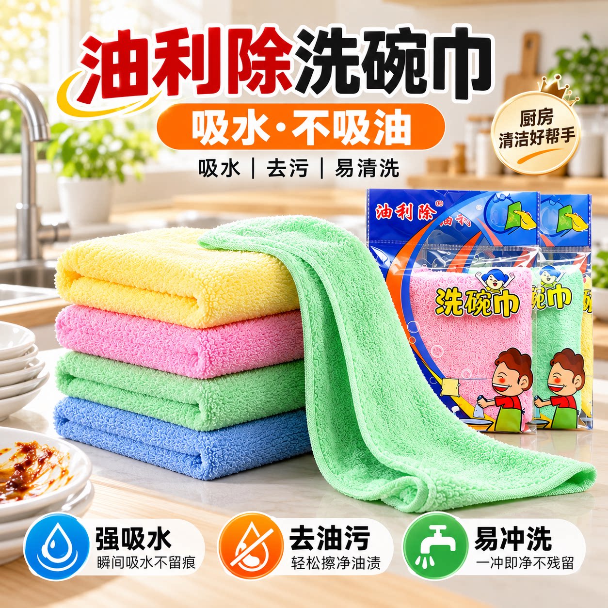 油利除洗碗巾木纤维洗碗布抹布厨房专用吸水易清洗家用正品