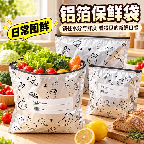 加厚铝箔密封保鲜袋食品级滑索家用冰箱食物冷冻专用收纳袋
