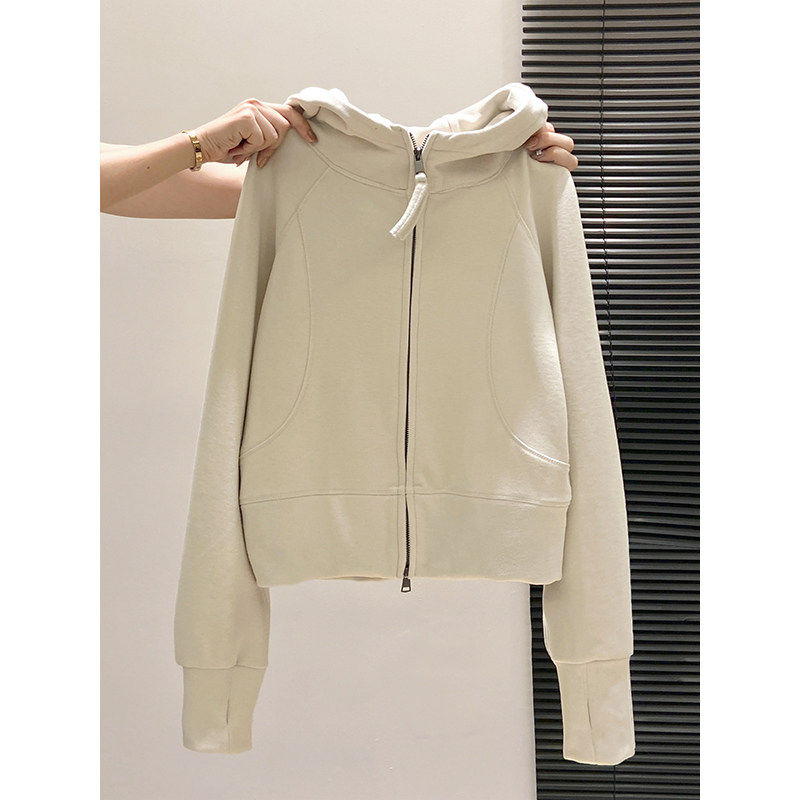 秋冬新款连帽卫衣开衫外套女修身显瘦短款双拉链加绒休闲保暖上衣