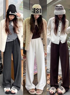 醋酸羊毛阔腿裤女秋冬季新款高腰垂感百搭休闲拖地裤加厚直筒裤子