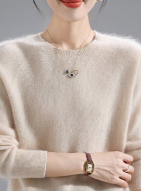 秋冬新款2025一线成衣拉毛100%纯羊毛衫女针织打底衫宽松羊绒毛衣