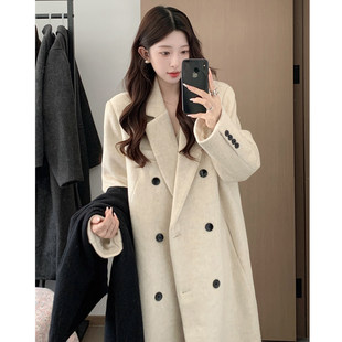 加厚羊毛呢大衣 正肩呢子高级感长款 燕麦色毛呢外套女2025冬季 新款