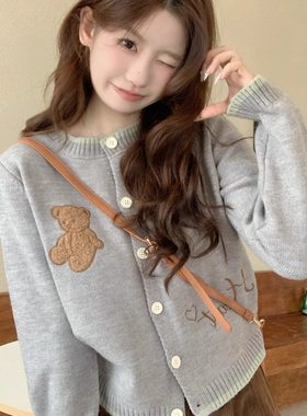 灰色针织开 衫毛衣女装春装2025年新款开 春外套内搭春秋外搭上衣