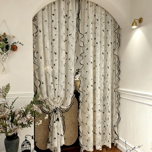 2025小香风高档法式拱形门帘隔断帘免打孔美容院帘复古氛围感纱帘