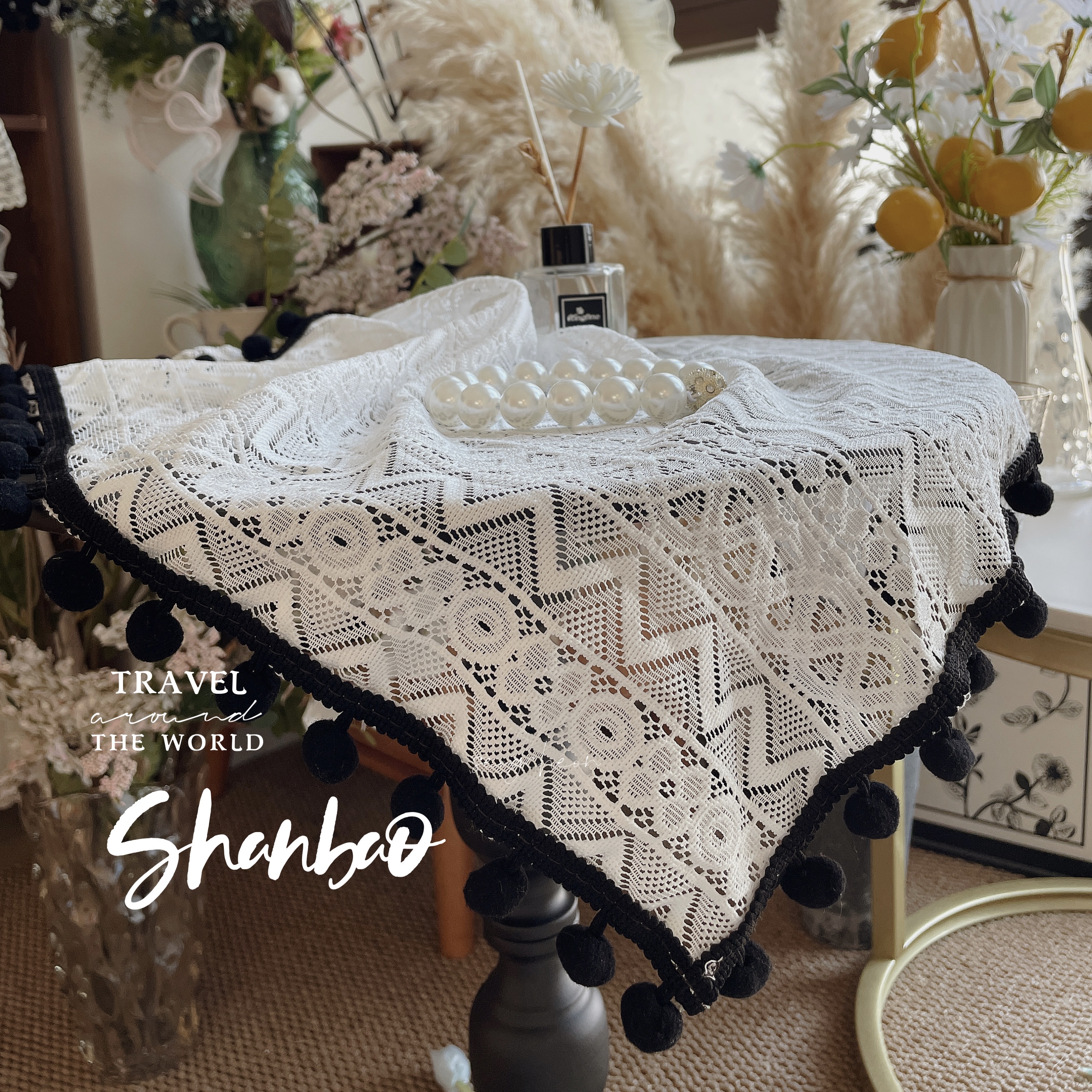 中古氛围感法式洛可可复古轻奢圆形床头柜防尘万能盖布巾灯罩桌布