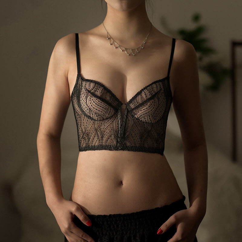 妮玫姿吊带2022年新款蕾丝吊带背心文胸罩软钢圈鱼骨胸衣聚拢女短