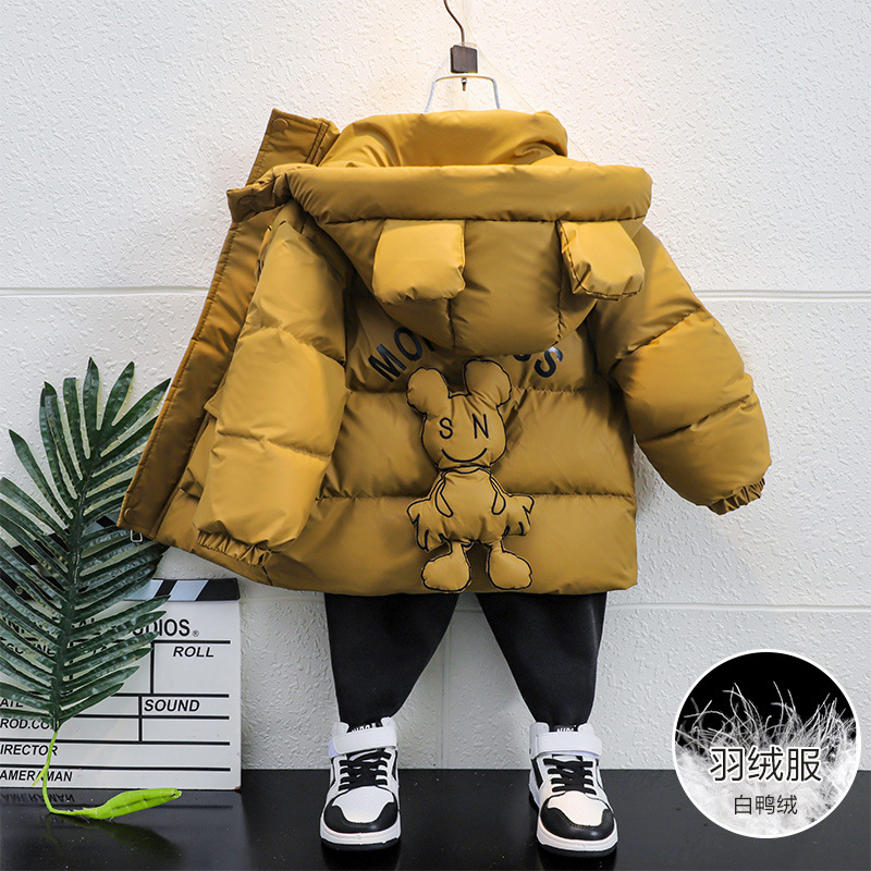 男童冬季加厚羽绒服2025新款儿童白鸭绒棉衣帅宝宝中长款免洗棉服