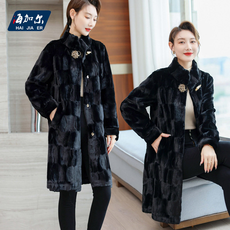 2024中长款贵妃貂皮毛一体水貂绒妈妈装大码冬季皮草大衣冬季新款