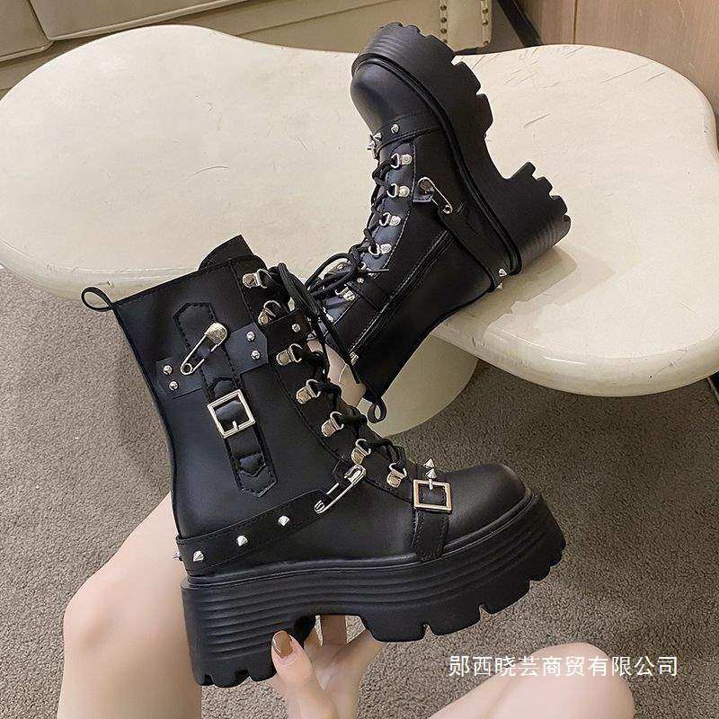 马丁靴女秋四季加绒2025新款中筒厚底内增高甜酷辣妹英伦风短靴子,女装/女士精品,时尚抓绒裤,淘宝优惠券,粉丝福利购,淘宝优惠卷