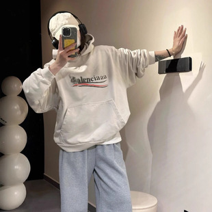 高版本巴黎正确模糊可乐字母LOGO涂鸦印花款BLCG男女同款连