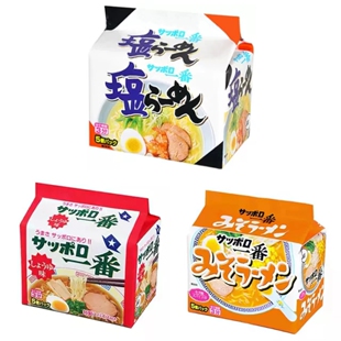 日本进口方便面三洋札幌一番盐味拉面酱油味噌味增速食泡面5袋入