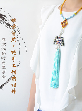 名古绣艺 手工苏绣毛衣链长款百搭简约民族风女配饰项链