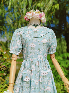 兔子大人｜手作服 【铃兰小羊】童趣可爱餐盘领双口袋连衣裙