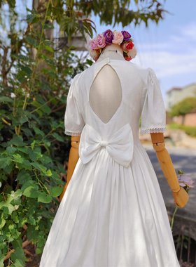 兔子大人｜手作服 vintage复古暗纹提花大蝴蝶结性感露背连衣裙