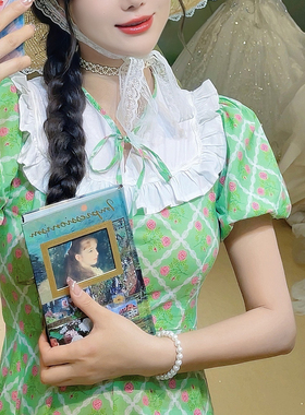 兔子大人｜手作服 vintage复古绿色玫瑰格子甜美鱼尾裙摆连衣裙