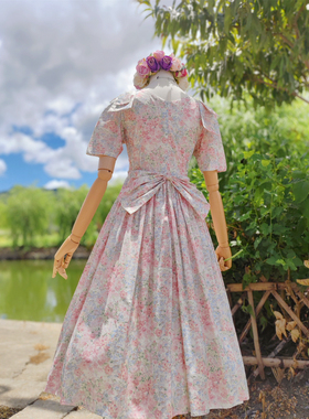 兔子大人｜手作服 vintage美式复古大蝴蝶结装饰公主腰短袖连衣裙