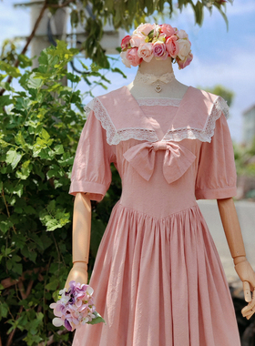 兔子大人｜手作服 vintage古着GX定制暗纹提花海军风披肩领连衣裙