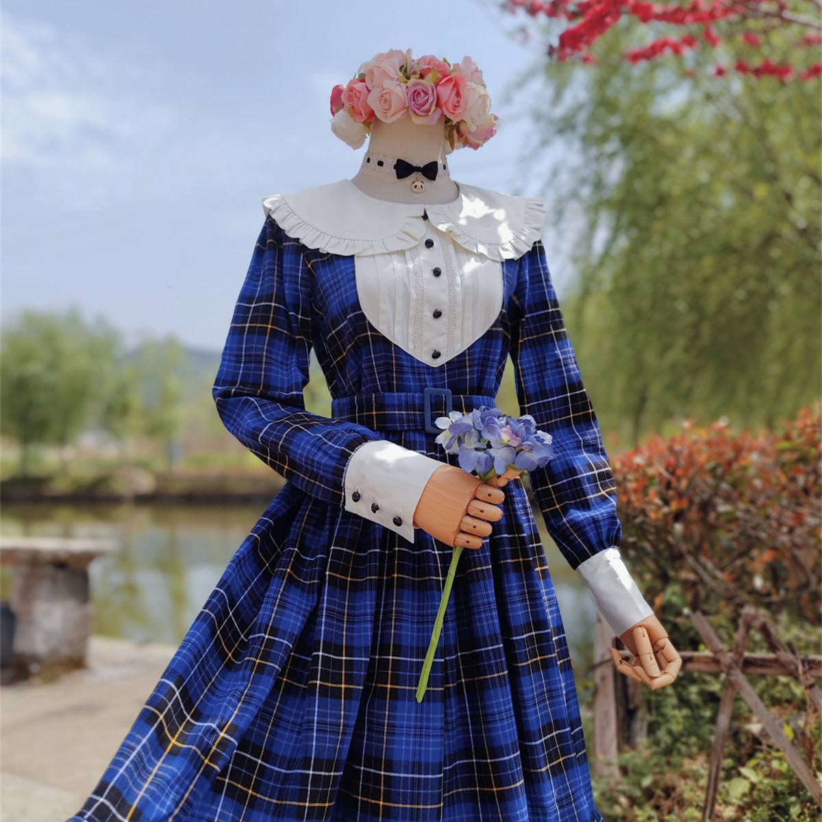 兔子大人|手作服 日系少女若叶睦格子裙常服 磨毛棉连衣裙配腰带
