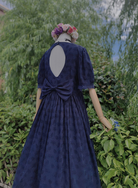 兔子大人｜手作服 vintage复古暗纹提花大蝴蝶结性感露背连衣裙