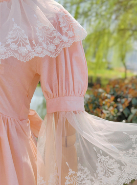 兔子大人｜自制手作服 vintage法式少女刺绣蕾丝大披肩领连衣裙