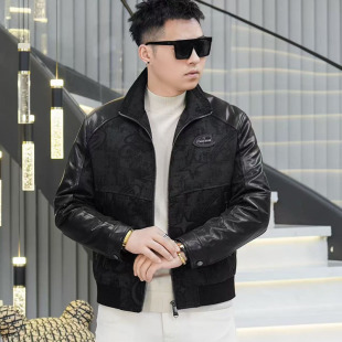 欧货高端男士真皮衣拼接外套2026秋冬轻奢休闲羽绒服百搭夹克上衣