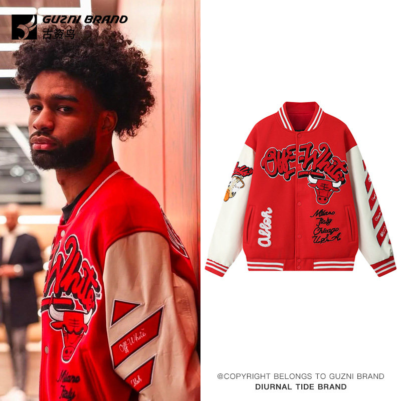 公牛湖人棒球服男2024新款美式复古刺绣外套青少年潮牌飞行员夹克