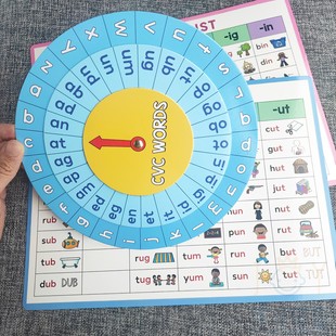 小学英语自然拼读学习CVC转盘拼单词游戏卡片儿童早教启蒙玩教具