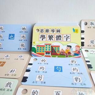 思维导图学繁体字1000个幼儿童偏旁部首速记形象识字学习益智卡片