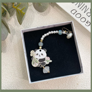 熊猫链条挂件胸针压襟新中式中国风别针襟步胸前挂件挂饰