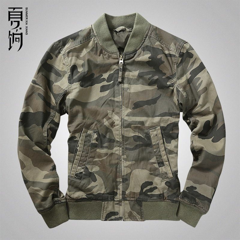 美式春季夹克外套迷彩服工装飞行员多口袋宽松男棒球服户外ma1潮