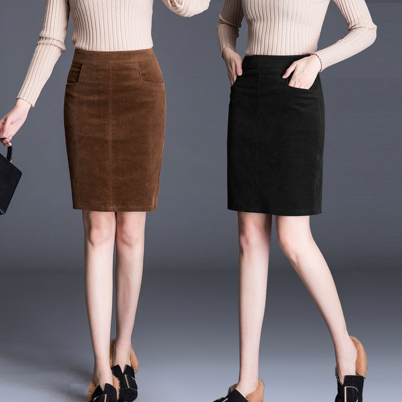 朵写灯芯绒半身裙中长款女2020春秋新款短裙子高腰包臀裙中裙大码