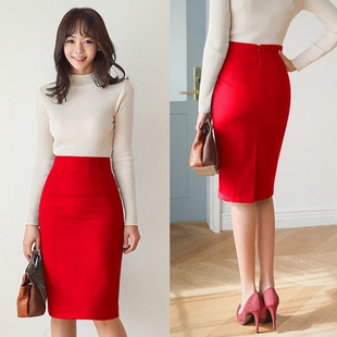 毛呢短裙女秋冬黑色裙子包裙一步裙新款显瘦包臀裙半身裙中裙