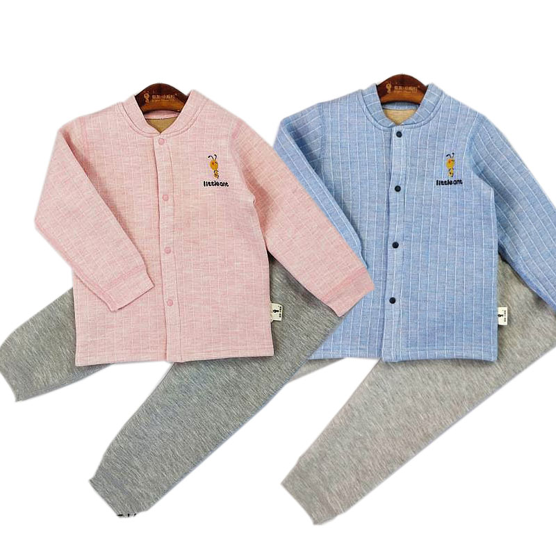 小蚂蚁婴幼儿童保暖内衣套装德绒长袖加厚开身男女宝宝开档秋冬款