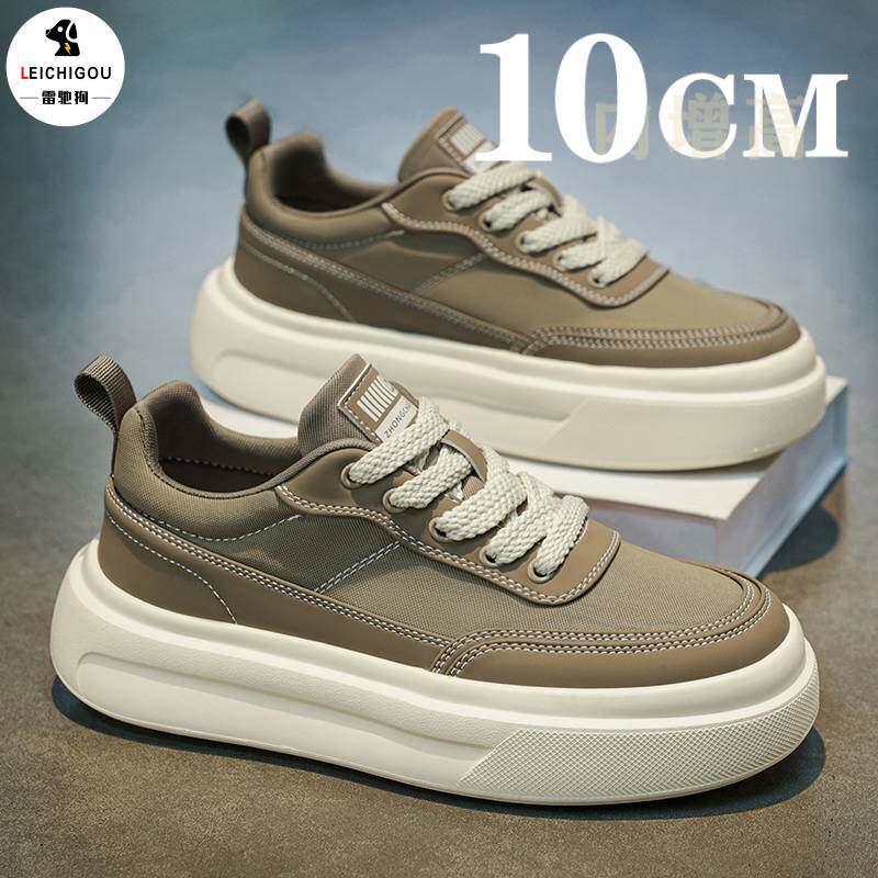 春季新款网布透气时尚休闲鞋软底轻便运动板鞋厚底内增高男鞋10cm