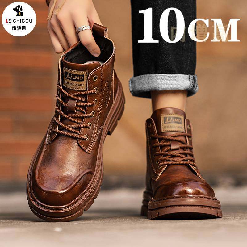 高帮英伦复古车缝线马丁靴冬季厚底内增高男鞋10cm时尚工装皮鞋男
