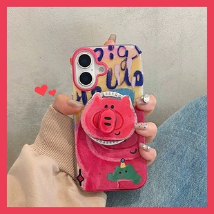 5pro趣味可爱涂鸦小猪A56 57情侣女K11x 旋转磁吸支架适用oppoA3 93s 4se手机壳findx7 8软套新 reno10