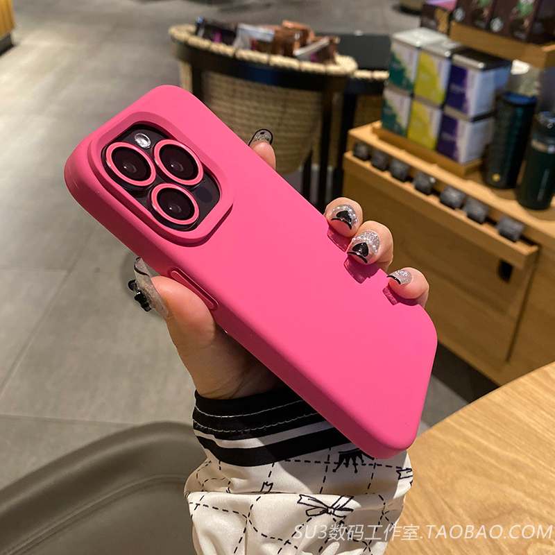 软糯火龙果玫红色适用13小米14手机壳14pro红米K70至尊版K60大孔液态硅胶壳ultra小众note13高级T果冻感+潮女