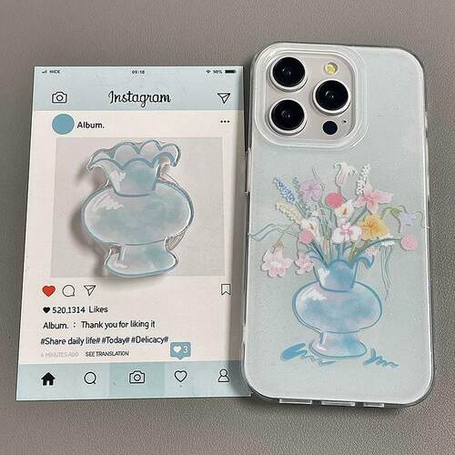 磁吸支架适用opporealmeGT5pro/neo9/6se手机壳V50/11/GT3女款8韩风蓝色玉瓷花瓶花朵Q2/5i真我x7pro新23软z4