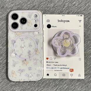 note12t 磁吸支架适用小米15 civi4pro软套poco女50e k70 13U紫色花朵多只小兔K80 手机壳红米Turbo3国际版