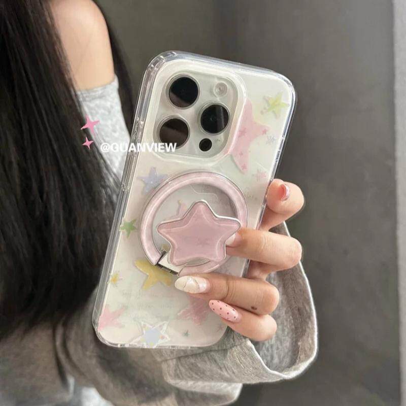 适用meizu18pro魅族21note无界版9韩系油画彩色星星折叠6plus/T谷歌20磁吸支架17全包X传音tecno女INFINIXHOT