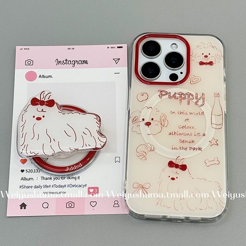 磁吸支架适用华为pocket2折叠屏mateX6手机壳p50三星zflip3/4/5马尔济斯犬VIVOX荣耀V插画oppofindn3flip软女