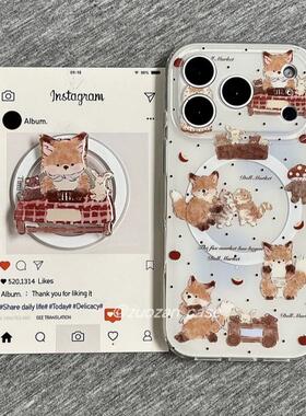 磁吸支架适用华为荣耀100女90华为magic6pro/80GT手机壳70se/X20/30趣味可爱小熊狐狸波点40i+畅玩50plus软女