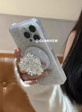 小众法式素描花朵气质适用华为nova12/U/9磁吸支架8SE新品MATE50/40e手机壳Pura70ultra软套防摔60畅享13女款