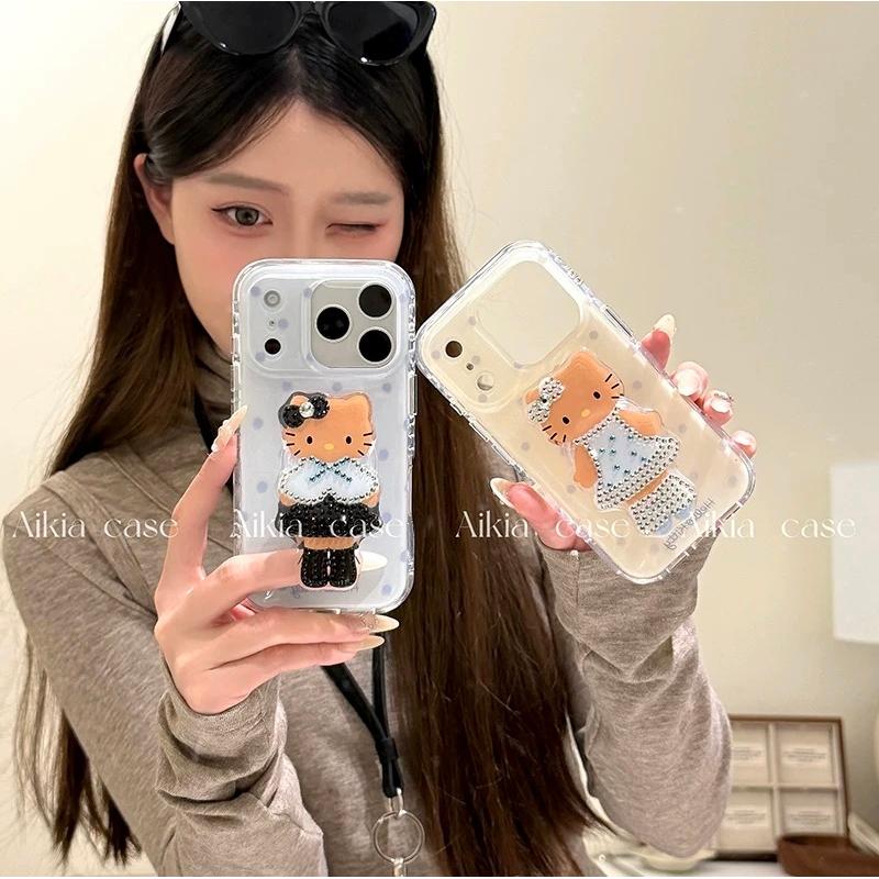 裙子闪钻长腿KT小香风磁吸支架适用苹果16手机壳iPhone15少女款13/12防摔11PROMAX全包S/XR硅胶7/8软套14PLUS