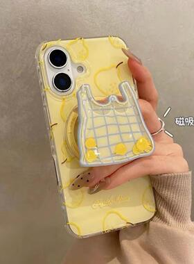 磁吸支架适用oppoA3/reno10/4se手机壳findx7/5pro黄色梨购物袋摇摇乐A56/32/a57女K11x/97/93s软套8国际版