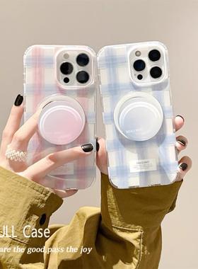 磁吸支架适用oneplus11一加12手机壳ace竞速版1+ACE5V情侣简约蓝粉格纹渐变8t/10/9女7TPRO/9RT/6t软NordCE13