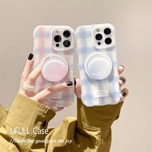 磁吸支架适用oneplus11一加12手机壳ace竞速版1+ACE5V情侣简约蓝粉格纹渐变8t/10/9女7TPRO/9RT/6t软NordCE13