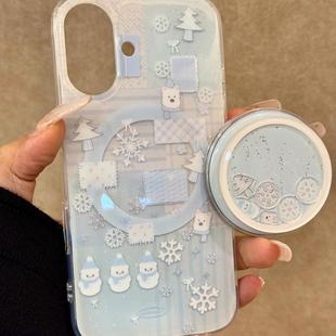 x70 y78手机壳X90秋冬雪人西高地摇摇乐y76s女S18e X200 磁吸支架适用vivoX100 Y33 15PRO国际版 mini软